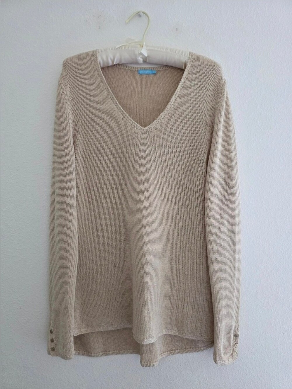 J. McLaughlin "Callum" Sweater V-Neck Beige Long Sleeve w/Buttons Cotton Blend L